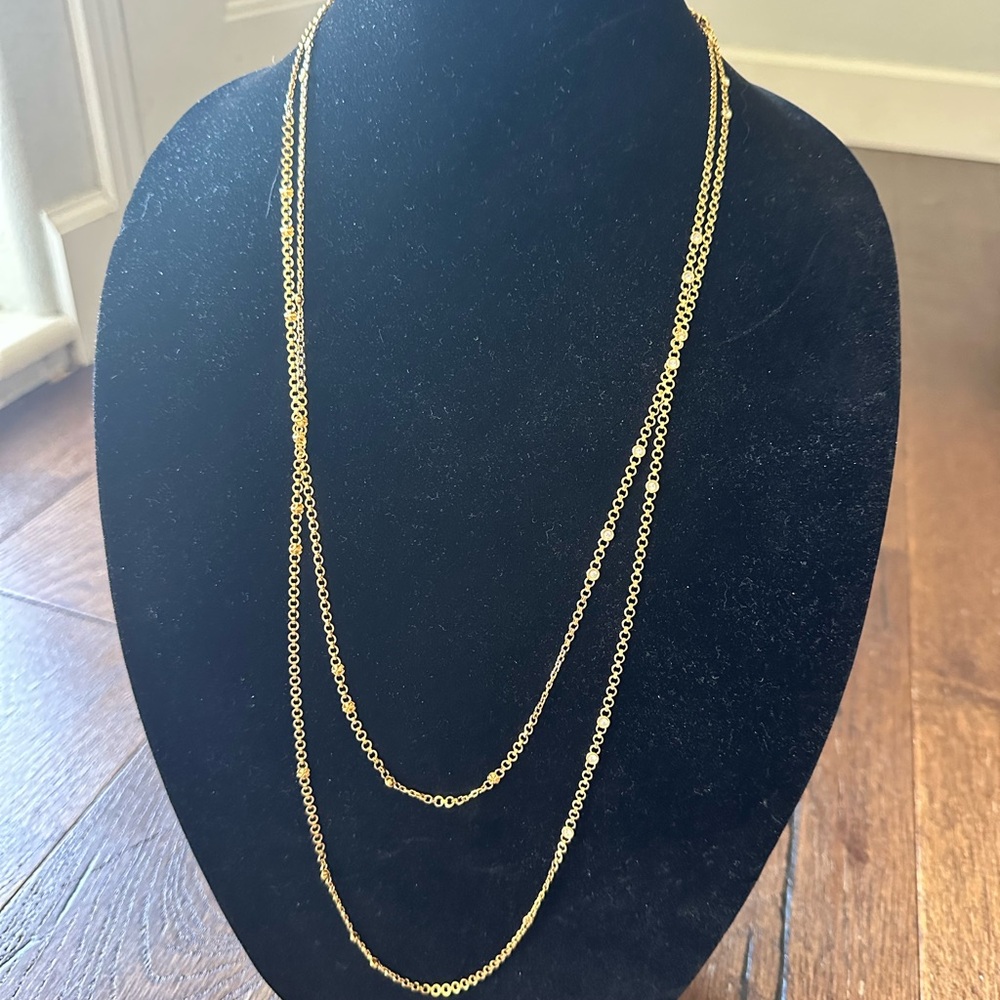 SWATCH Brand Extra Long 64” Gold Tone Crystal Stations Necklace